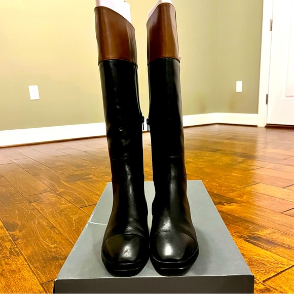 Ann Taylor Equestrian Leather Boots in Black & Tan